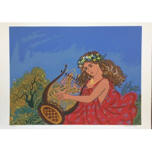 Stathopoulos Giorgos, Girl with harp, Silkscreen print, 50 x 70 cm