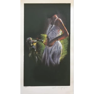 Karayan Andreas, Girl with bicycle, Silkscreen print, 70 x 30 cm