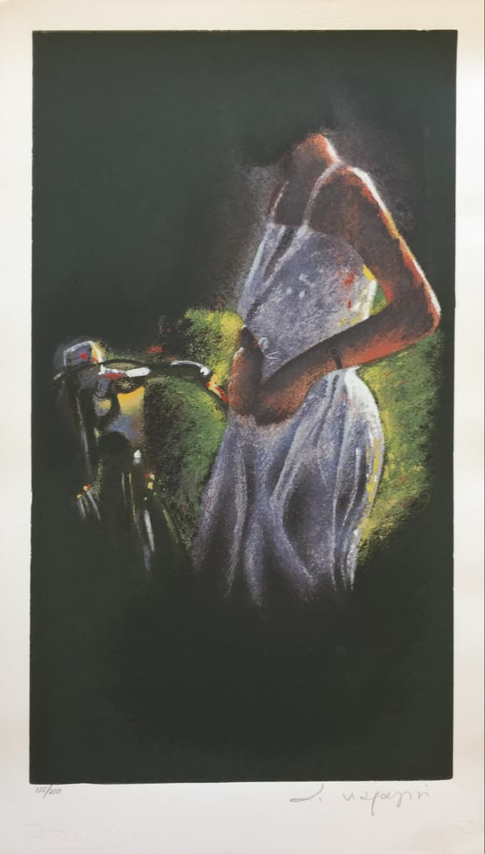 Karayan Andreas, Girl with bicycle, Silkscreen print, 70 x 30 cm