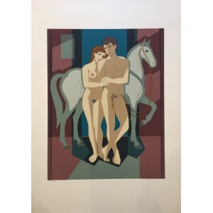 Kotsonis Giorgos, Couple and horse, Silkscreen print, 100 x 70 cm