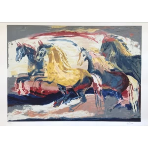 Lipsou Soula, Horses, Silkscreen print, 70 x 100 cm