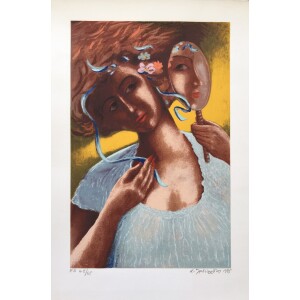 Ladommatos Andreas, Girl with mirror, Silkscreen, 56 x 38 cm