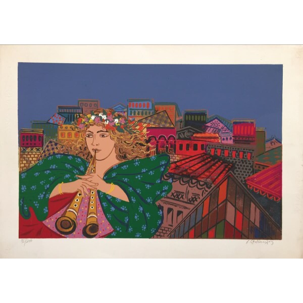 Stathopoulos Giorgos, Woman with diaulos, Silkscreen, 50 x 70 cm