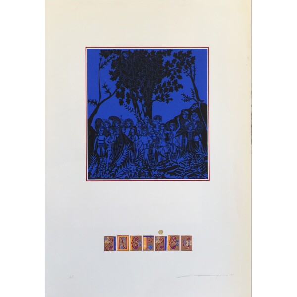 Hambis Tsangaris, Aneraes, silkscreen with gold leaf, 70 x 50 cm