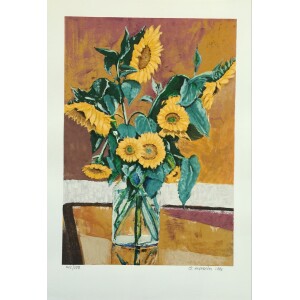 Michaelides Petros, Still life with sunflowers, Silkscreen