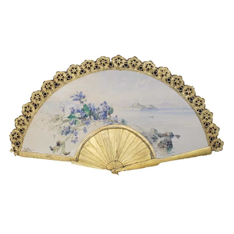 Giallinas Angelos, Landscape, Hand painted and gold painted fan, 40 x 75 cm