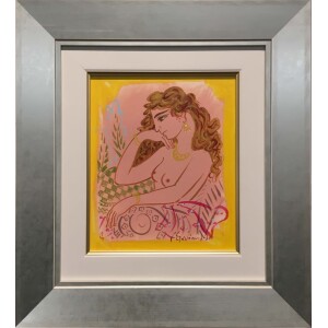 Stathopoulos Giorgos, Nude portrait, Acrylic on paper mounted on hardboard, 30.4 x 25.2 cm