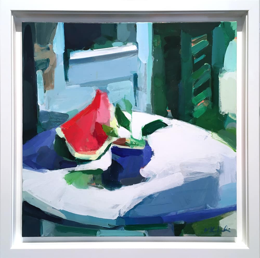 2407-bn Kolokytha Mary, Still life with watermelon, Acrylic on canvas, 60 x 60 cm