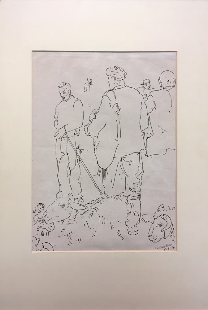 Economou Lefteris, Shepherds, Ink on paper, 32 x 23 cm