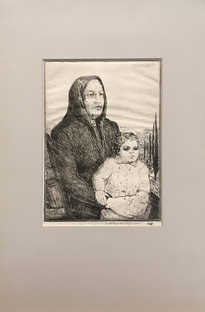 Economou Lefteris, Woman and child, Etching, 18 x 13 cm
