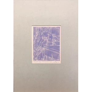 Economou Lefteris, Man at table, Linocut, 18 x 13 cm