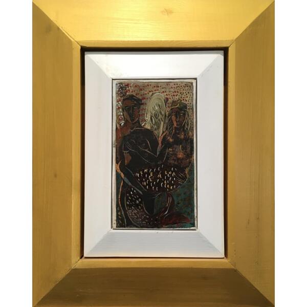 Erotokritos Giorgos, Angel and Mermaid, Acrylic on paper mounted on wood, 25.8 x 14.7 cm