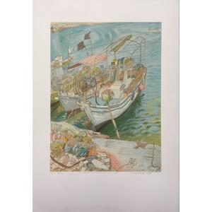 Demetriades Spyros, “The boats of Limassol 1295 and 585”, Silkscreen print, 100 x 70 cm