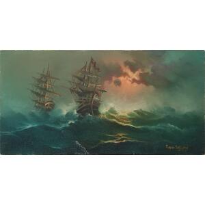Tseliris Giannis, Sail Ships, Oil on canvas, 30 x 60 cm
