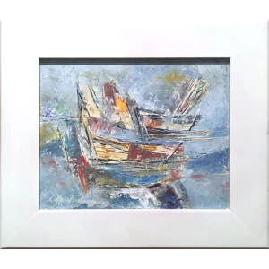 Hristodoulidis Sokratis, Fishboats, Oil on canvas, 24 x 30 cm