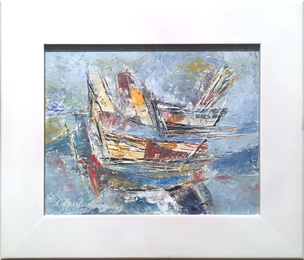 Hristodoulidis Sokratis, Fishboats, Oil on canvas, 24 x 30 cm