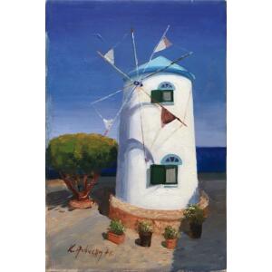 Antonellos Kostas, Windmill, Oil on canvas, 29.8 x 19.8 cm