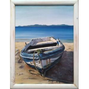 Petkova Nonka, Fishboat, Oil on canvas, 39.5 x 29.5 cm