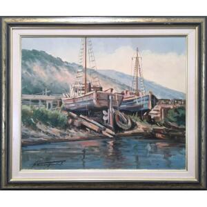 Vlachogiannis Nikos, Fish boats, Oil on canvas, 49.5 x 60 cm
