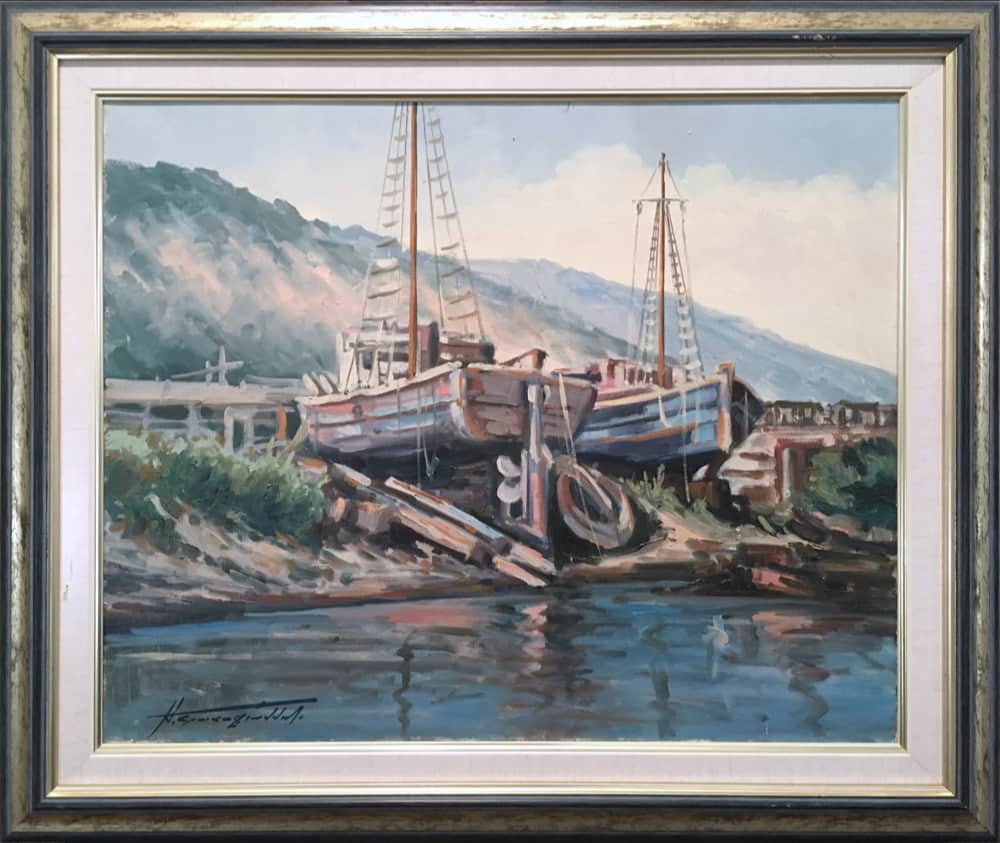 Vlachogiannis Nikos, Fish boats, Oil on canvas, 49.5 x 60 cm