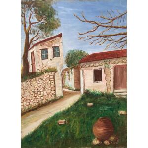 Tselingas Andreas, Villagescape, Oil on canvas, 69.8 x 50.3 cm