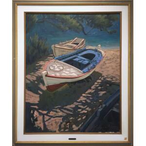 Moraitis Panagiotis, Fishboats at Paros beach, Oil on canvas, 100 x 80 cm