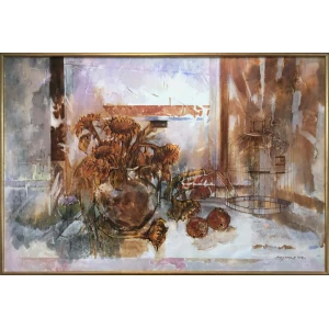 Sam S. Park, Still life with sunflower, Oil on canvas, 100 x 150 cm