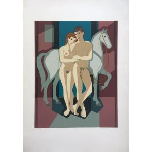 Kotsonis Giorgos, Couple with horse, Silkscreen print, 100 x 70 cm