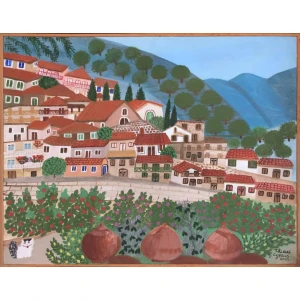 Thraki Rossidou Jones, Gourri Village in the Troodos Area, Acrylic on canvas, 62.2 x 80 cm