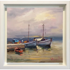 Kolokythas Vasilis, Fishboats at Alikes, Patra, Oil on canvas, 50 x 50 cm