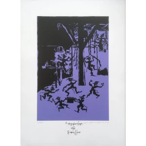 Hambis Tsangaris, Oi kalikantzaroi tzai to paiximi - from Kalikantzaroi (Goblins) series, Silkscreen print, 69.8 x 49.9 cm