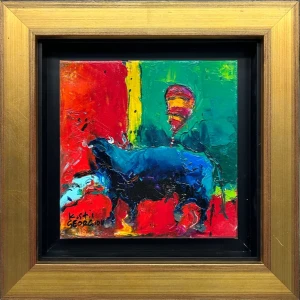 2623-ps Georgiou Kostis, Bull, Oil on canvas, 20 x 20 cm
