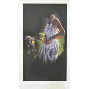 s089-bn Karayan Andreas, Girl with bicycle, Silkscreen print, 70 x 30 cm