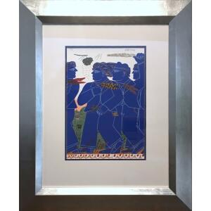 s205f-bn Fassianos Alekos, Unexpected meet, Silkscreen print, 48 x 34 cm
