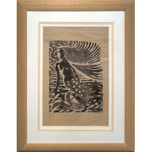 s197-au Erotokritos Giorgos, The Drowning of the Sailor, Woodcut, 65 x 45 cm