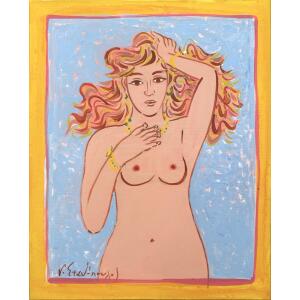 2093-au Stathopoulos Giorgos, Nude, Acrylic on paper laid on board, 31 x 25 cm