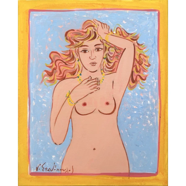 2093-au Stathopoulos Giorgos, Nude, Acrylic on paper laid on board, 31 x 25 cm