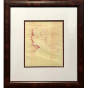 2730-ps Pantaleon Theodoros, Portrait, Coloured pencil on paper, 32 x 27 cm