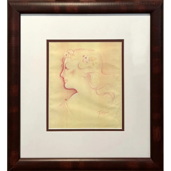 2730-ps Pantaleon Theodoros, Portrait, Coloured pencil on paper, 32 x 27 cm