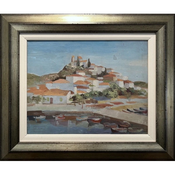 2732-ps Tetsis Panayiotis, Villagescape, Oil on canvas, 34.7 x 44.8 cm