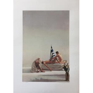 s172-bn Makroulakis Michalis, First effort for the mourning of the unknown fighter, Silkscreen print, 70 x 50 cm