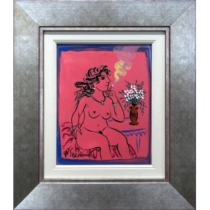 2120-au Stathopoulos Giorgos, Nude, Acrylic on paper mounted on hardboard, 30.8 x 24.8 cm