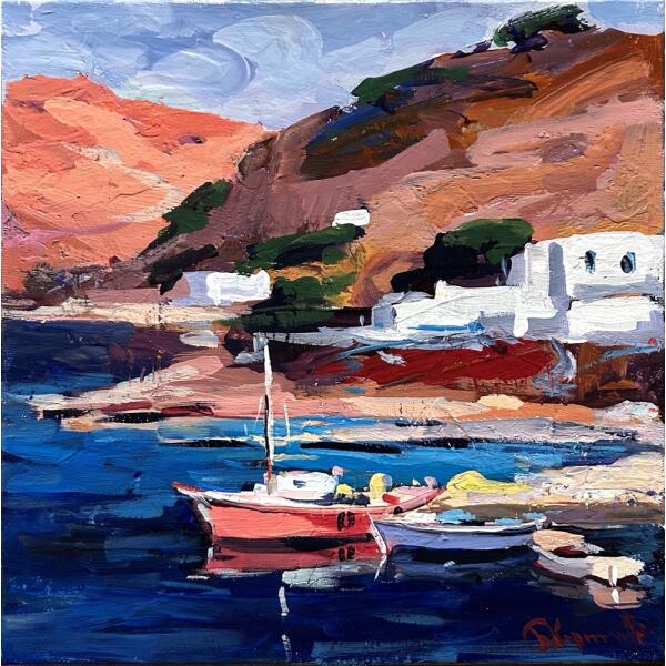 2743-au Kolokythas Vasilis, Amorgos, Oil on canvas, 30 x 30 cm