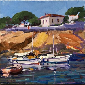2744-au Kolokythas Vasilis, Alonissos, Oil on canvas, 30 x 30 cm