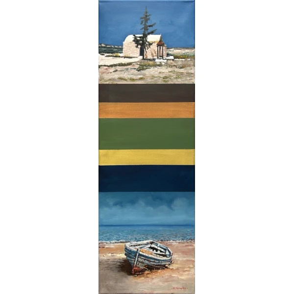 2754-au Michaelides Petros, Untitled, Oil on canvas, 90 x 30 cm