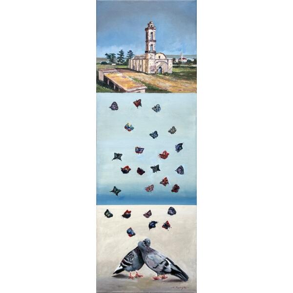 2755-au Michaelides Petros, Agios Andronikos, Oil on canvas, 90 x 30 cm