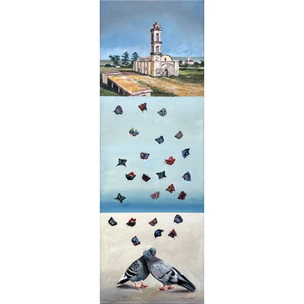 2755-au Michaelides Petros, Agios Andronikos, Oil on canvas, 90 x 30 cm