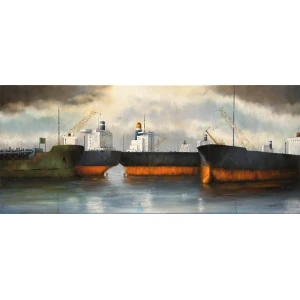 2781-ps Balabanidis Christoforos, Tanker, Oil on canvas, 60 x 140 cm