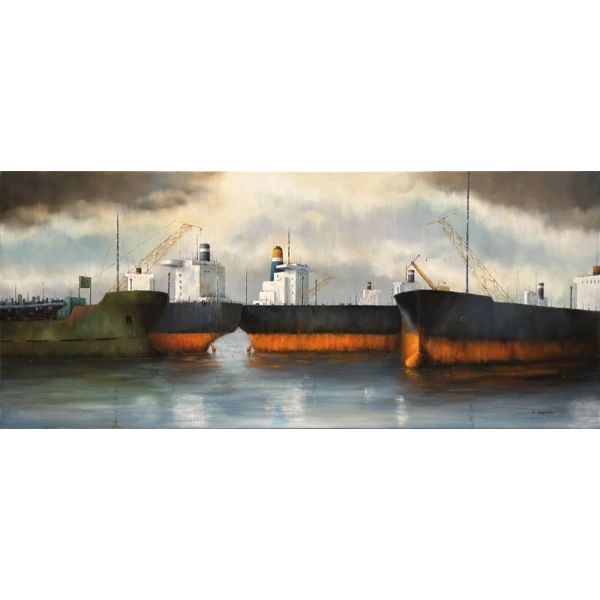 2781-ps Balabanidis Christoforos, Tanker, Oil on canvas, 60 x 140 cm