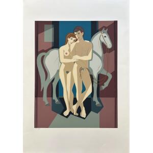 s101-au Kotsonis Giorgos, Couple and horse, Silkscreen print, 100 x 70 cm